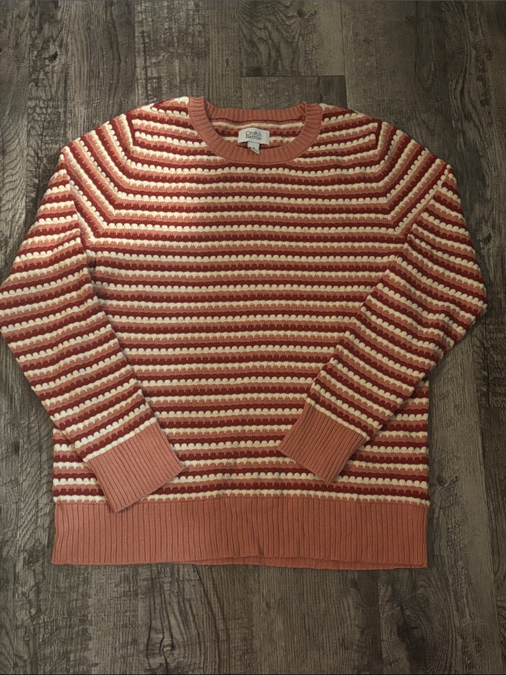 Croft & Barrow Crewneck Sweater - Cream, Peach, and Red Stripes - Size Medium
